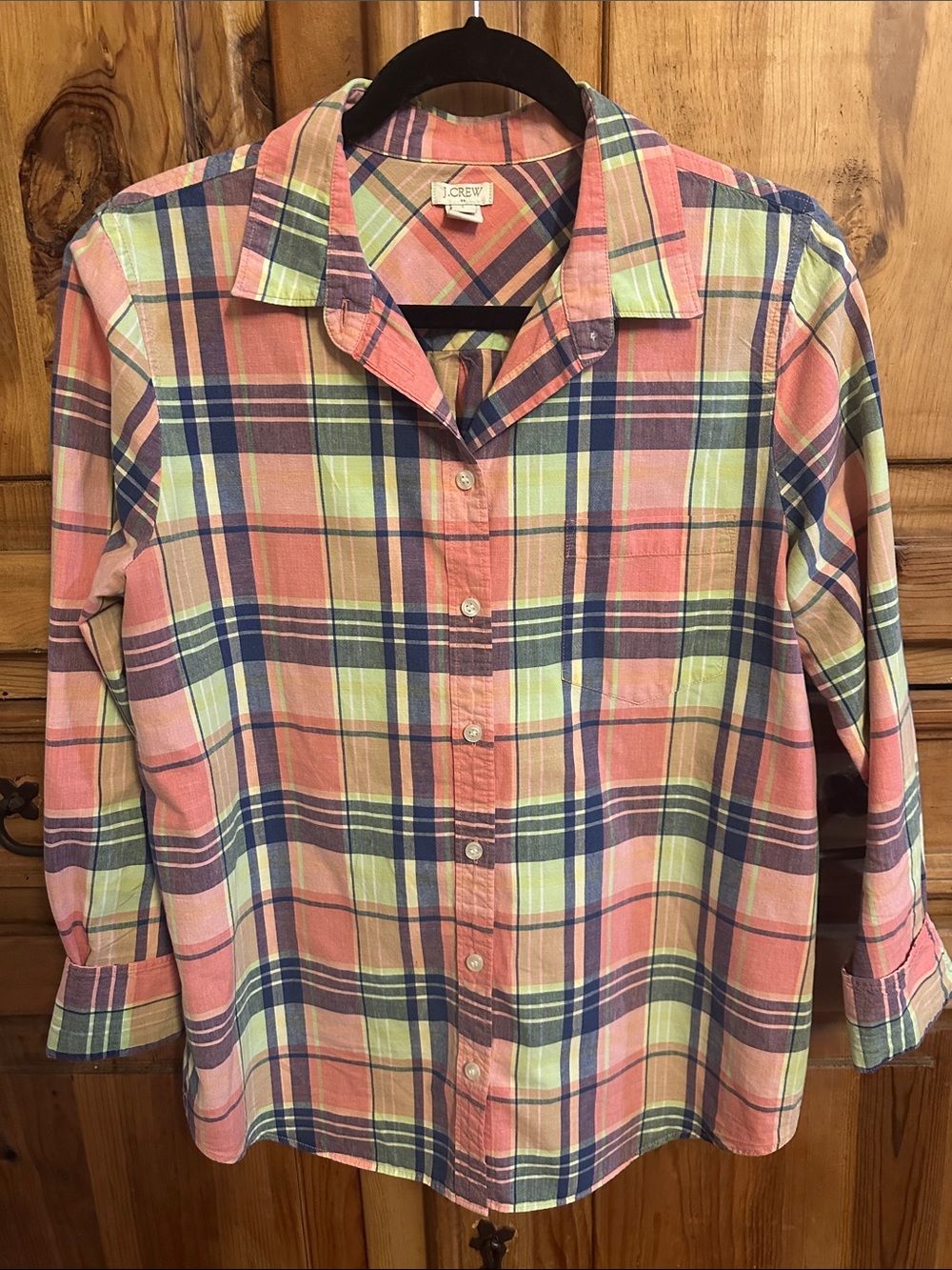 J. Crew Pink Plaid Button-Down Shirt with Navy Accents